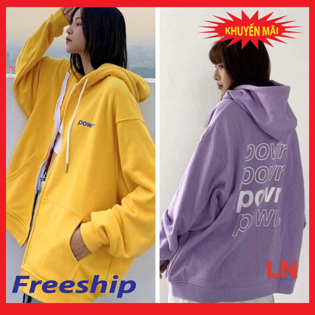 Áo Khoác Hoodie Unisex Nam Nữ Form Rộng Hình Powr + Misout Chất Nỉ Dày Dặn Giá Rẻ Khóa Kéo Trùm Mông Mũ Có Dây Buộc