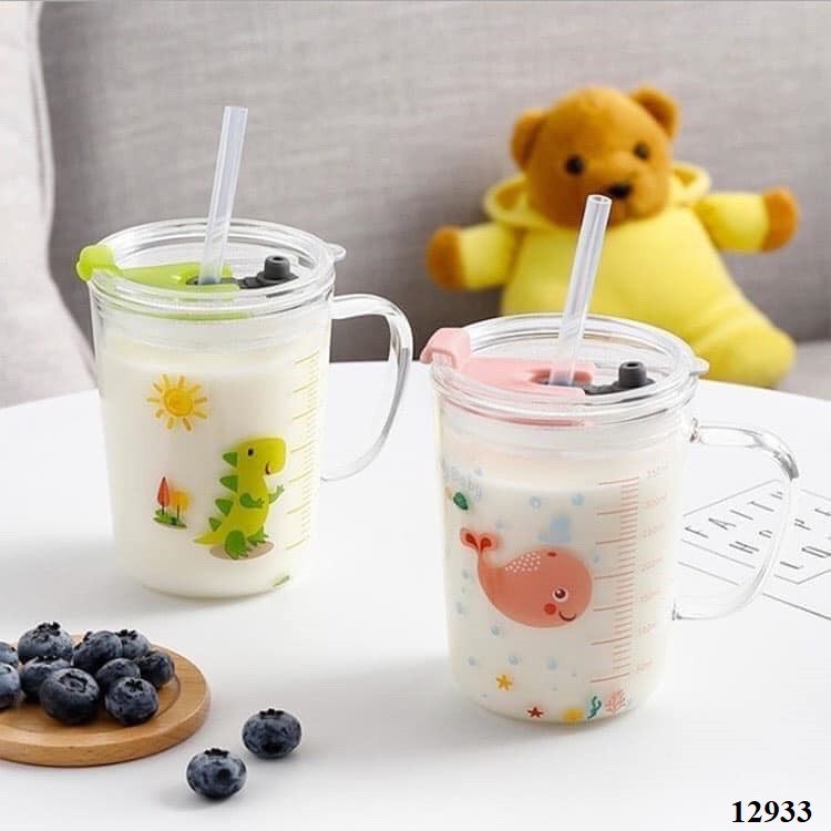 Cốc pha sữa thuỷ tinh chia vạch có nắp và ống hút cao cấp - Luxy houseware | BigBuy360 - bigbuy360.vn