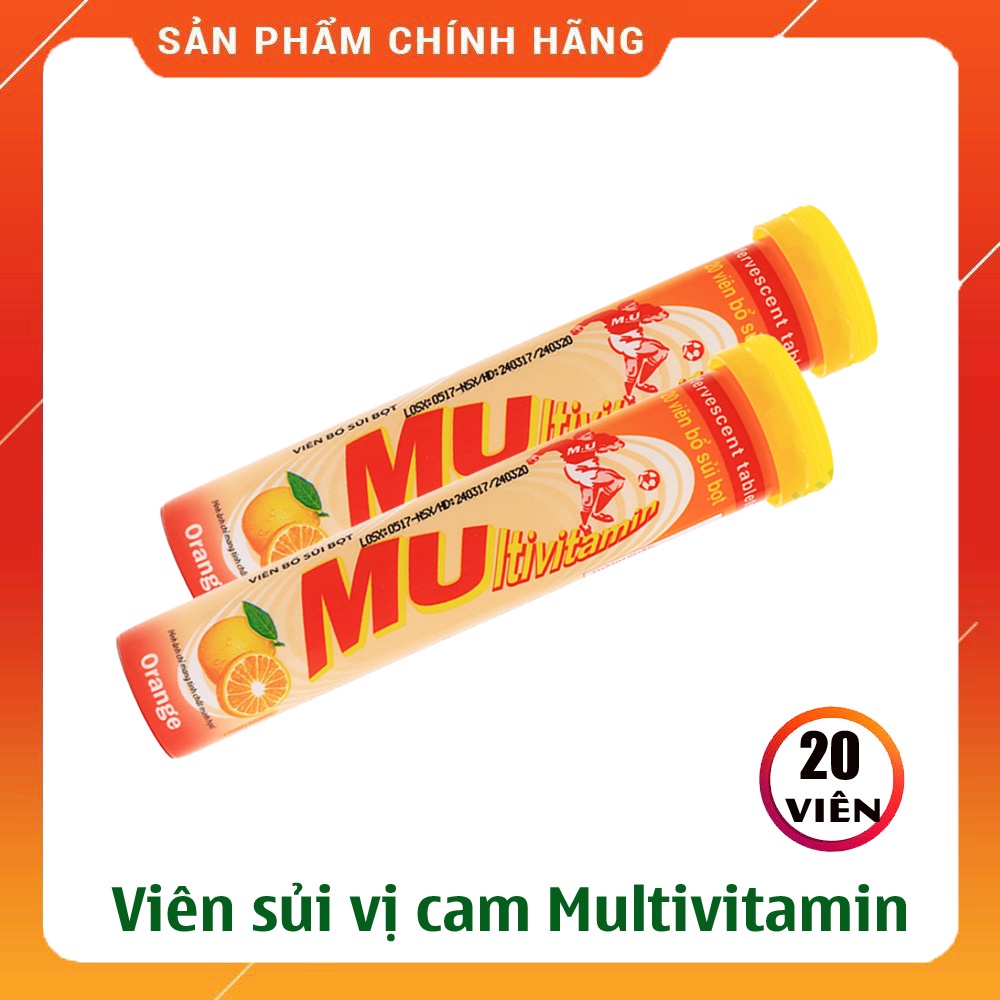 Viên sủi bổ sung vitamin MULTIVITAMIN Vị Cam, tăng sức đề kháng, Tuýp 20 viên - Sản phẩm Chính Hãng