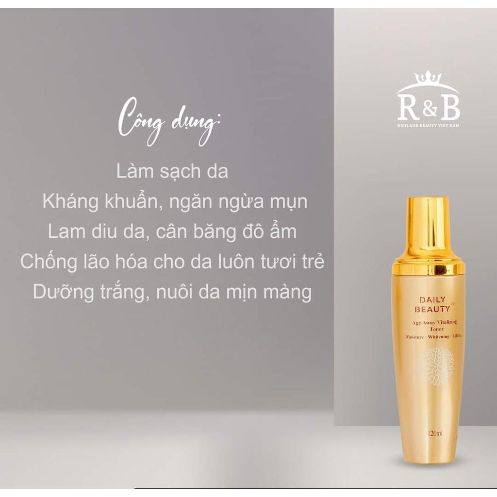 Nước cân bằng da Daily Beauty Age Away Vitalizing Toner giúp cân bằng pH trên da, se khít chân lông 120ml - TONER