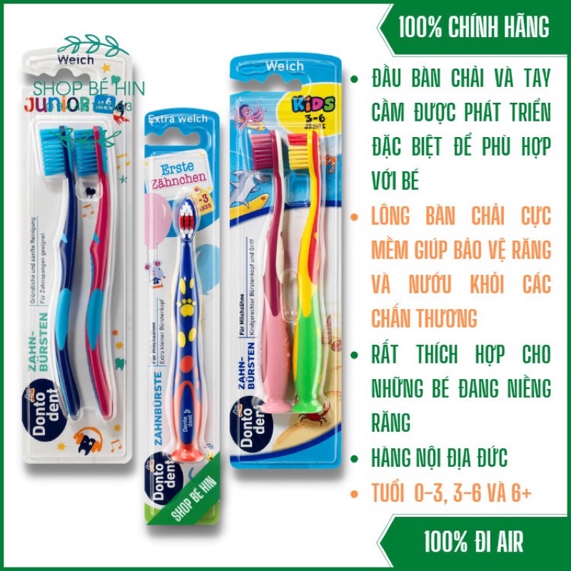 Bàn chải đánh răng trẻ em Dontodent dành cho bé từ 0-6 tuổi trở lên, Hàng Đức chính hãng