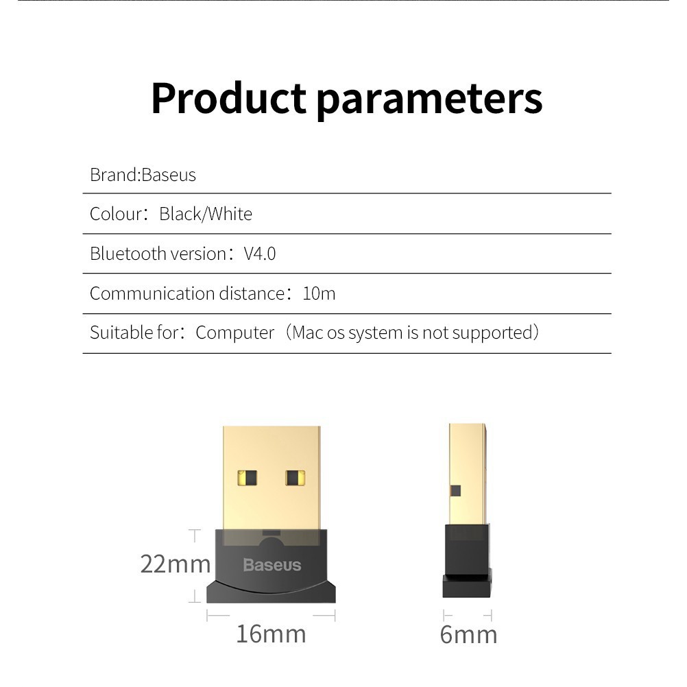 Baseus Mini USB Bluetooth CSR 4.0 Adapter cho máy tính / Laptop Windows (USB Bluetooth Receiver Adapter)