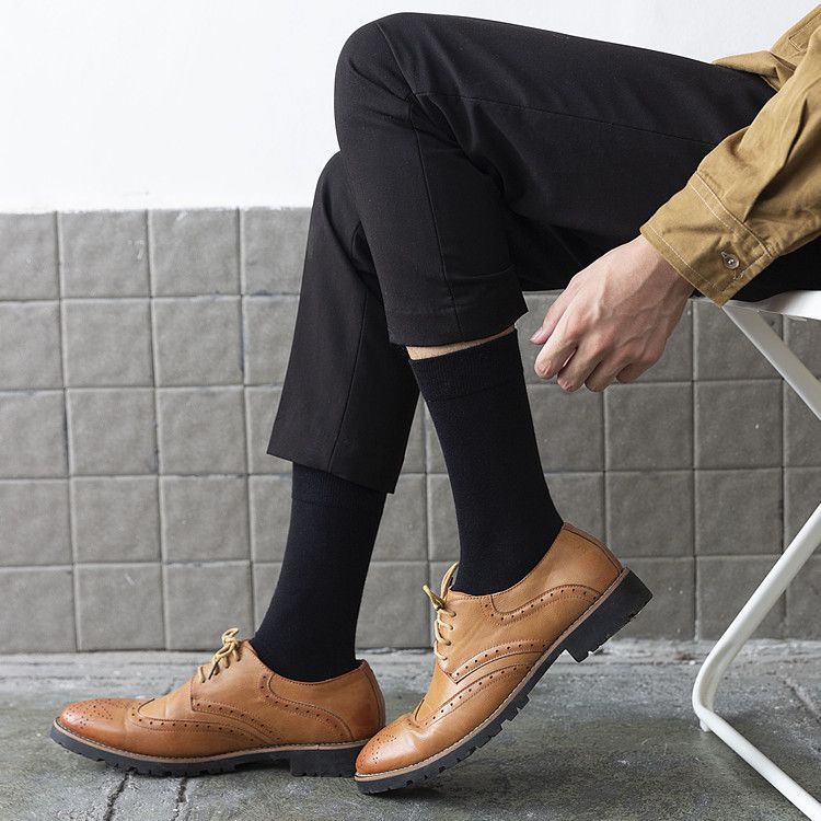 Tất cổ cao vớ trơn nam BROO màu đen trắng phong cách basic, tất công sở đi giày tây cotton cao cấp