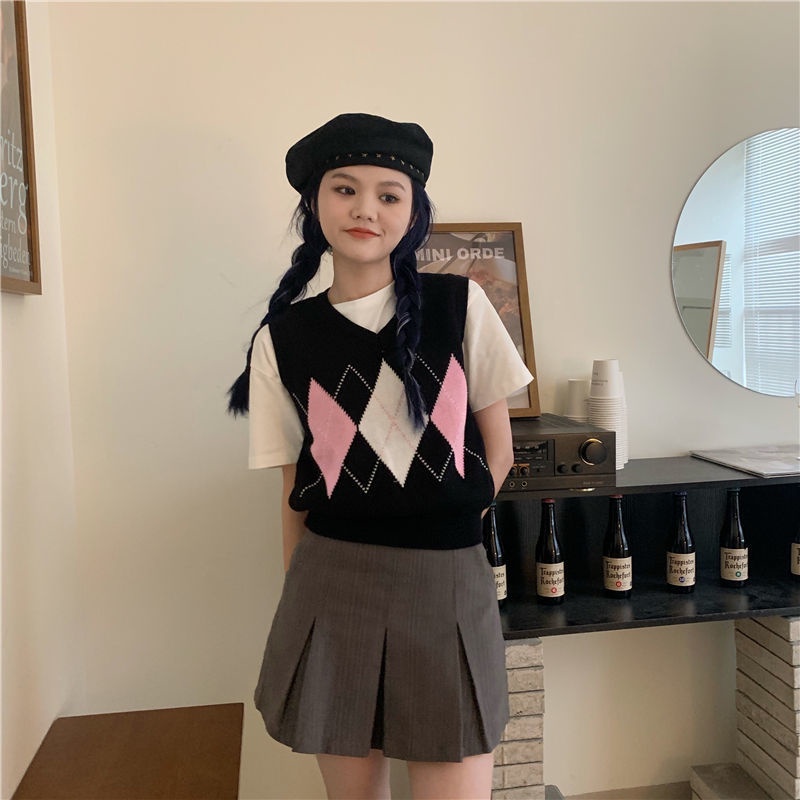 Áo dệt kim không tay dáng ngắn thời trang