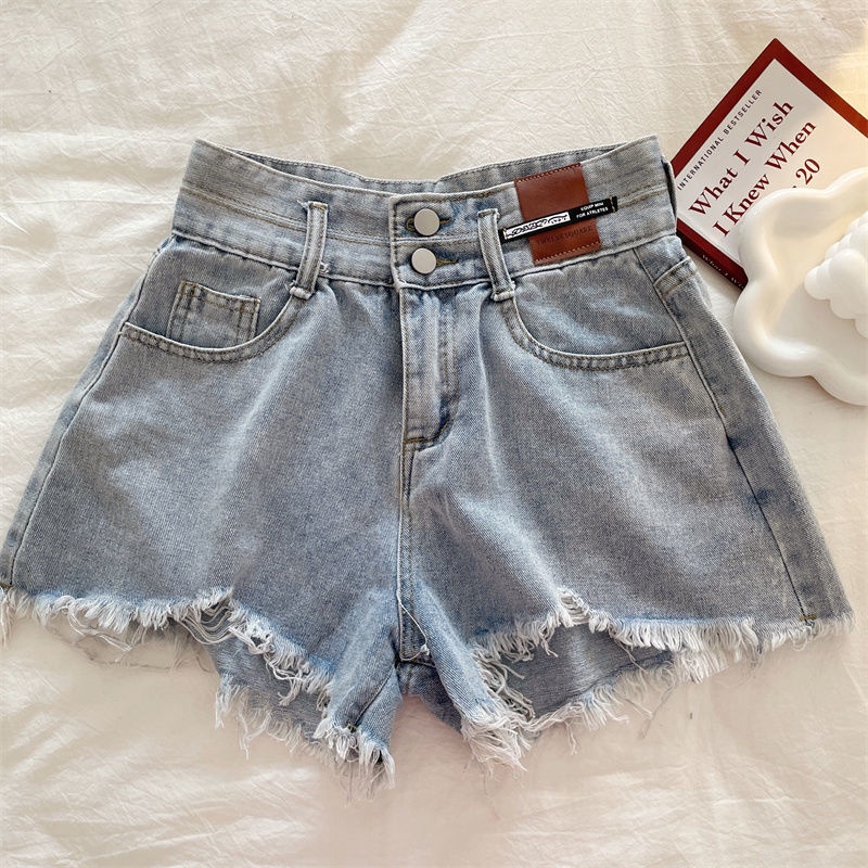 Quần Short Denim Sờn 167544 Quần Short Lưng Cao Dáng Rộng Thiết Kế Rách Cá Tính