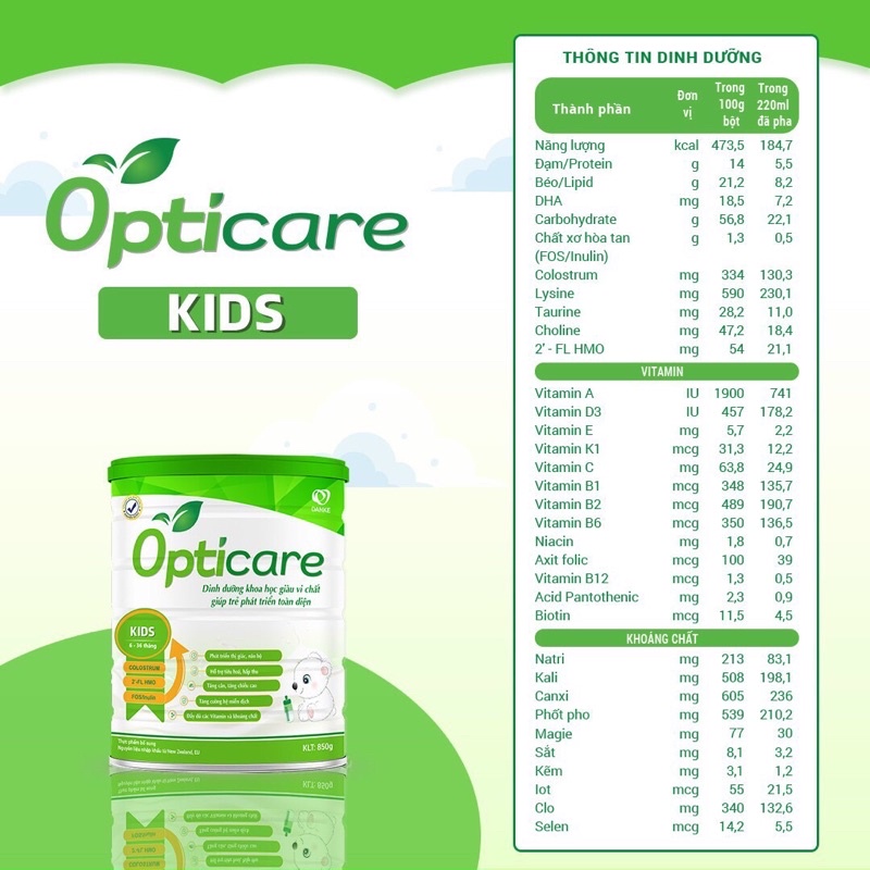 Sữa Opticare Grow 380g &amp; 850g (1-10t)