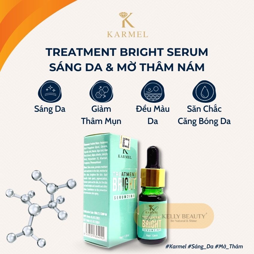 Serum Sáng Da KARMEL 10ml &amp; 50ml – Mờ Thâm Mụn, Nám, Đốm Nâu; Đều Màu Da; Giúp Da Mịn, Căng Bóng | Kelly Beauty