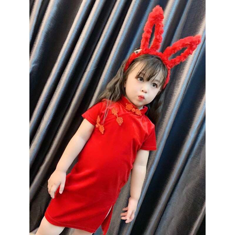 Váy bé gái - Sườn xám nhung đỏ siêu xinh - Thời trang trẻ em