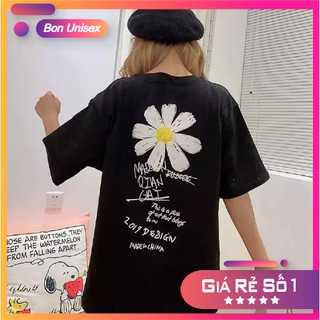 Áo thun tay lỡ unisex hoa cúc, áo phông nam nữ form rộng freesize