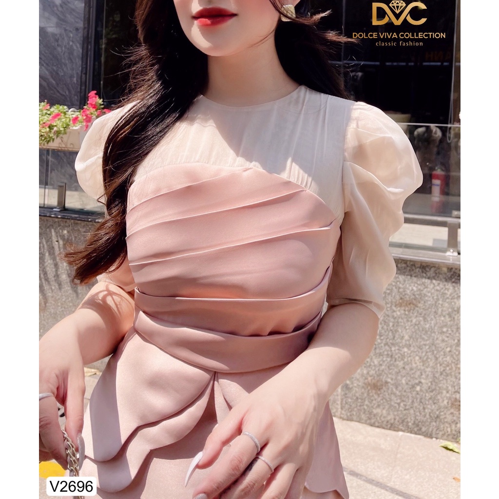 Váy tafta hồng phối voan V2696-DOLCE VIVA COLLECTION