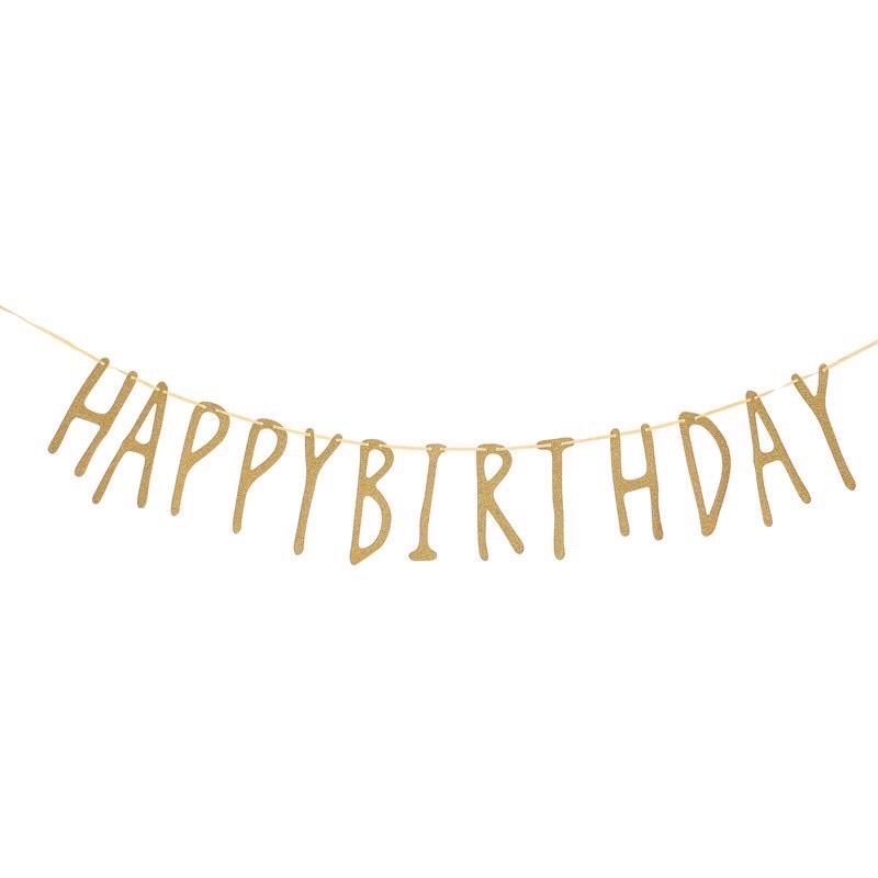 Dây chữ happy birthday màu vàng gold mảnh kim tuyến sinh nhật hàn quốc siêu sang