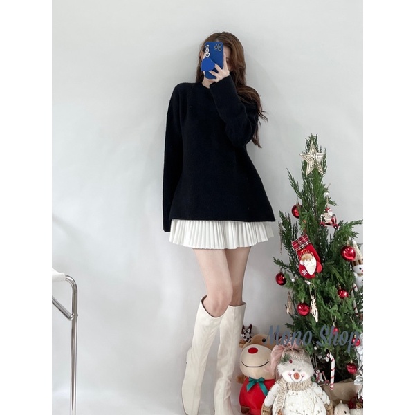 Áo len lông thỏ siêu mềm chất đẹp cổ tròn xẻ tà 2 bên Ảnh thật/ sẵn | BigBuy360 - bigbuy360.vn