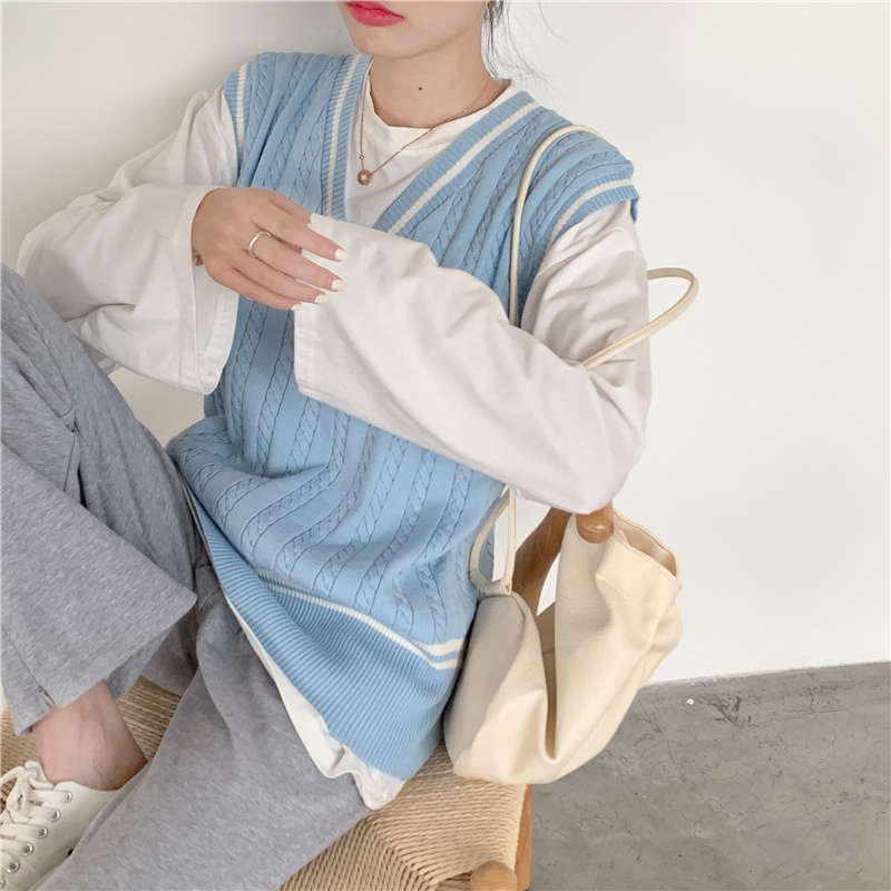 Áo gile len dệt kim freesize phong cách Hàn Quốc