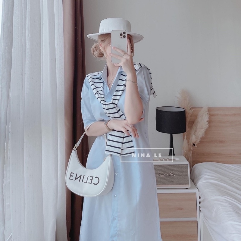 Váy sơ mi phối khăn