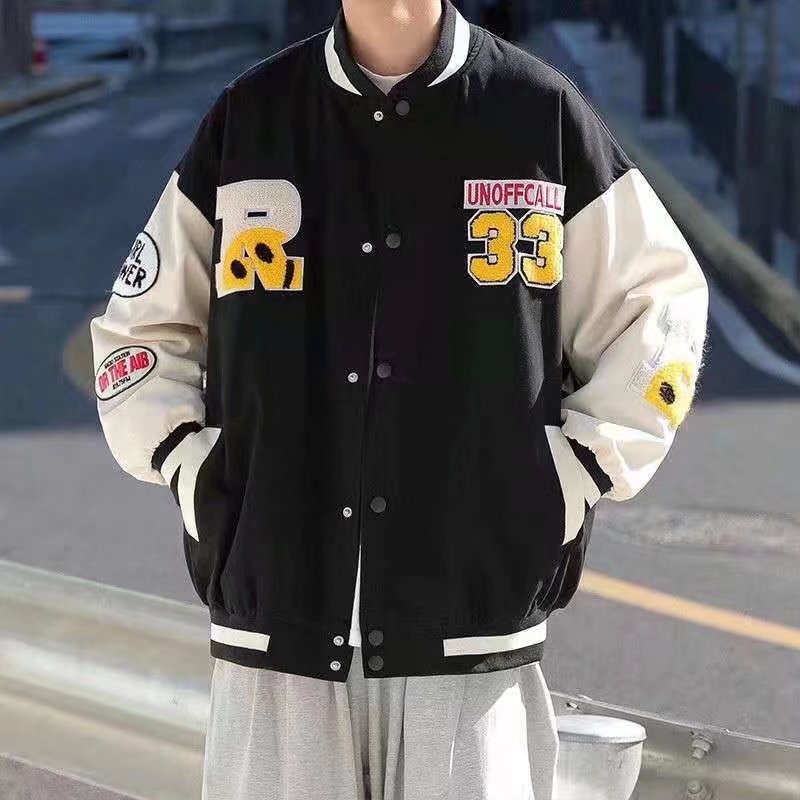 Áo khoác bomber dáng rộng thêu họa tiết phong cách hip hop Hàn Quốc thời trang thu đông cho nam size S-3XL