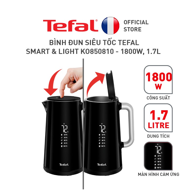 Bình đun siêu tốc Tefal Smart &amp; Light KO850810 - 1800W, 1.7L ✅ Bảo Hành Chính Hãng 02 Năm