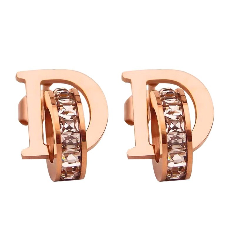 Khuyên tai thép titan hình chữ DO mạ vàng hồng 18k phong cách Hàn Quốc
