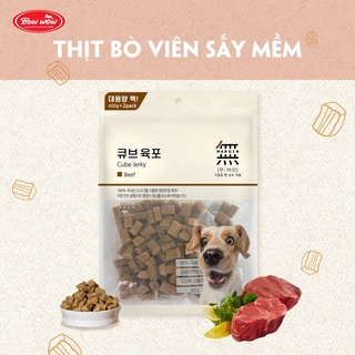 Bánh thưởng snack treat viên thịt bò, viên cá hồi, viên thịt gà Bowwow Cube jerky beef, salmon, chicken