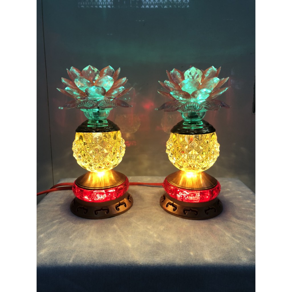 Bộ 2 cái đèn led hoa sen đổi màu trang trí bàn thờ tổ tiên, ông bà, thờ phật, ông địa, thần tài - đèn thờ