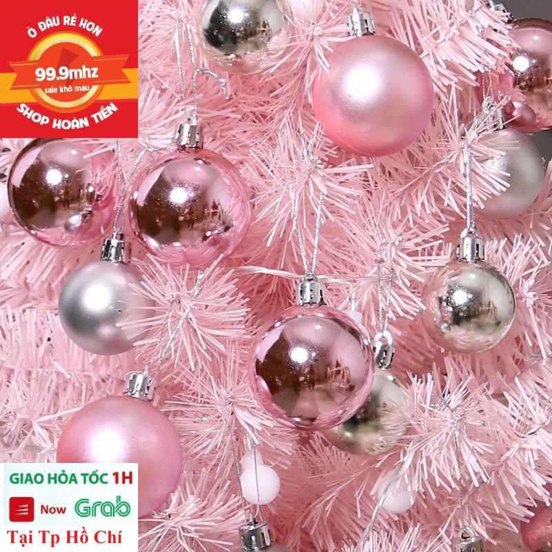 Cây Thông Noel Mini Trang Trí Noel Giáng Sinh Màu Hồng Quả Châu Cao 60cm Tặng Dây Led Để Bàn Cực Đẹp