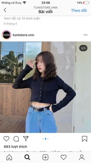 🔥Áo Croptop Gân Nút Tay Dài