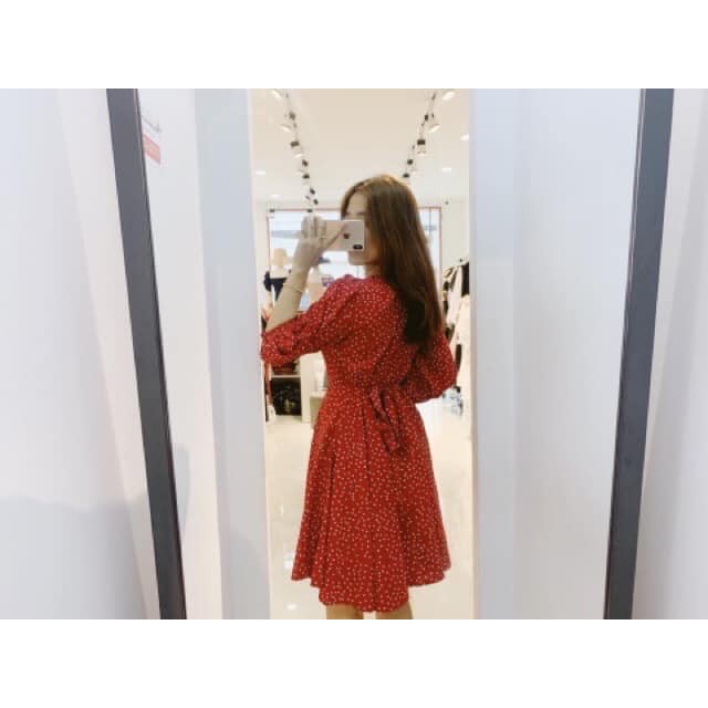 Đầm Nữ Bi Đỏ Thắt Eo Tay Lỡ