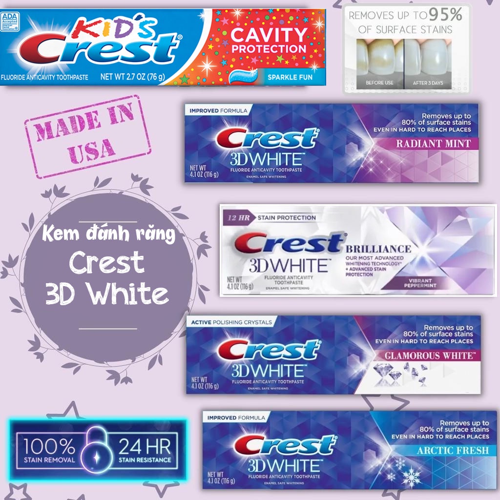 [HÀNG MỸ] Kem đánh răng Crest 3D White