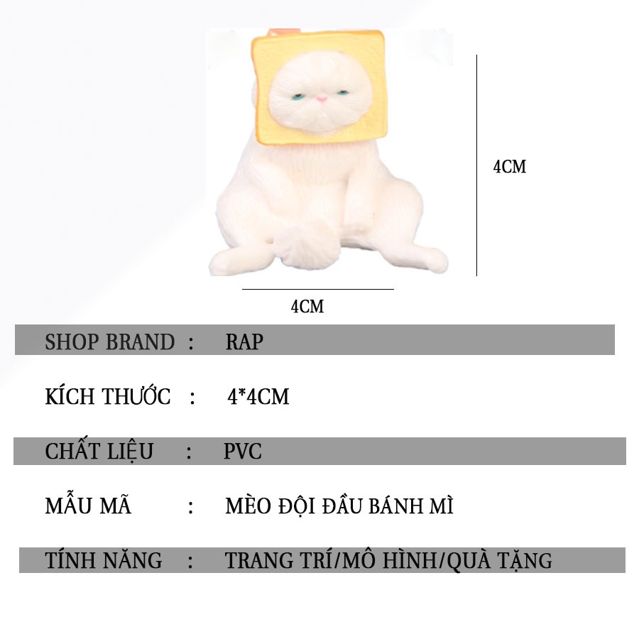 Set 4 mèo mô hình : bánh mì nướng, đội đầu, ngồi show chym biểu cảm ngộ nghĩnh dễ thương trang trí góc học tập làm việc