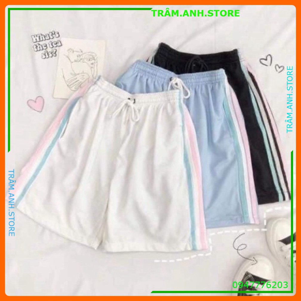 💝👗 Quần Short 3 Sọc Phối Màu Thun Ulzzang Rainbow Nam Nữ - Quần Short Đùi Sôc ống rộng cạp chun Thun 3 Line Color 🌸 �