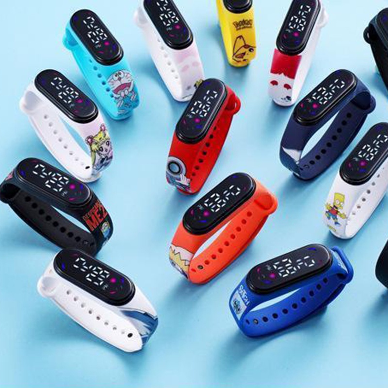 Đồng hồ đôi Điện Tử Dây Silicone Đèn LED Cảm Ứng In Hoạt Hình Hàn Quốc Chống Nước Cho Học Sinh Trẻ Em