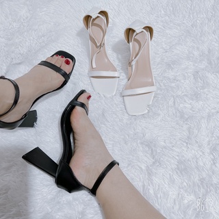 Sandal da mờ gót tam giác quai đơn 9 phân hở mũi, dép nữ bít gót hottrend