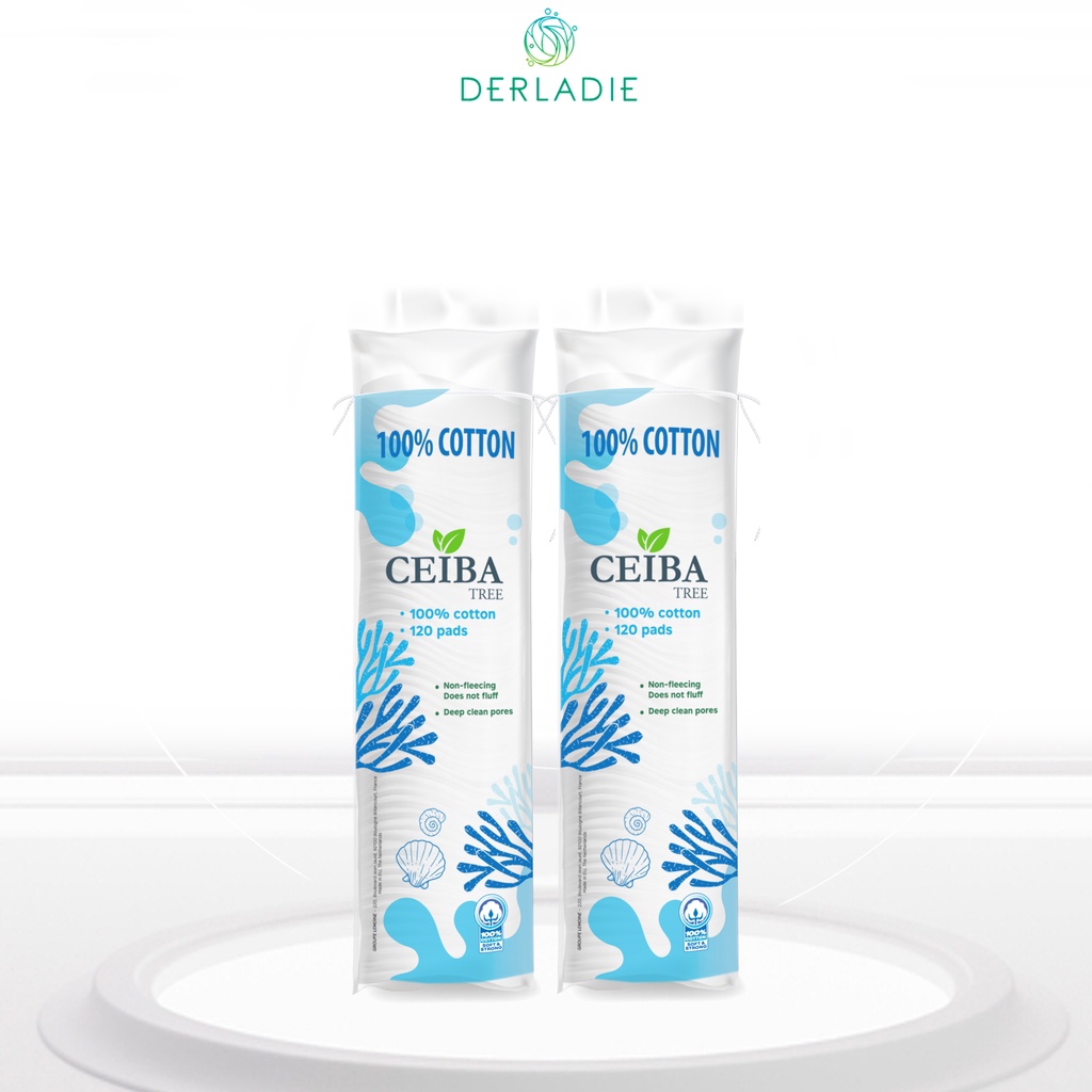 Combo 2 Bông Tẩy Trang Derladie Ceiba Cotton Tiết Kiệm Dung Dịch 140 Miếng x2