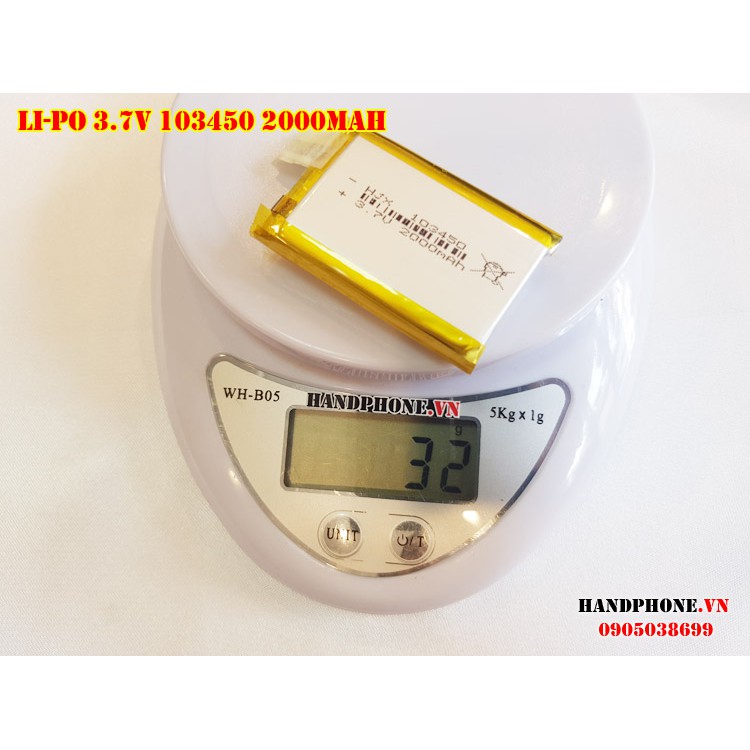 Pin Li-Po 3.7V 103450 103550 2000mAh (Lithium Polyme) cho điện thoại, Bộ đàm, Định vị GPS, Camera hành trình,cân điện tử