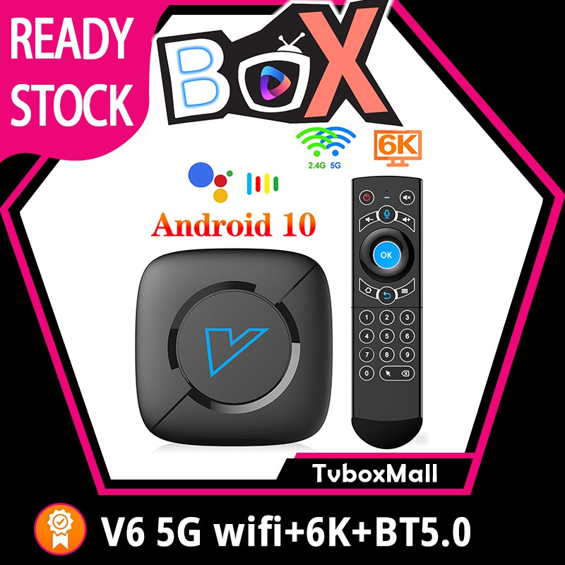 GOOGLE Đầu Tv Box V6 Android 10 4g 64gb 4k 3d Dual Wifi Bt5.0