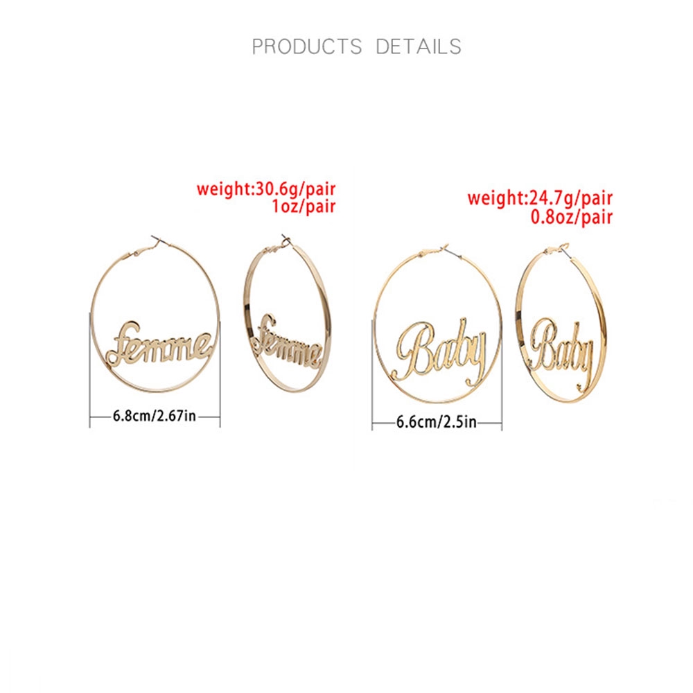 Đôi Khuyên Tai Hợp Kim Dạng Vòng Có Khắc Chữ Đầy Cá Tính