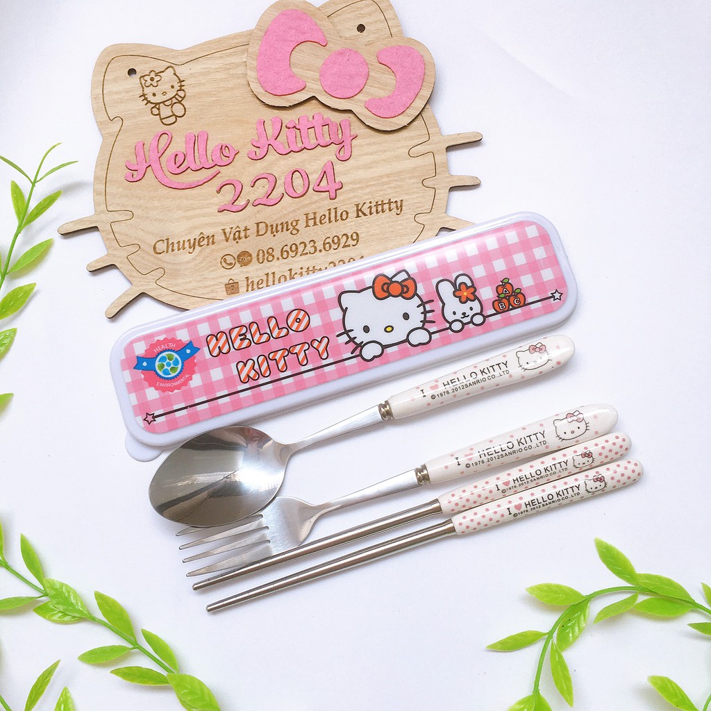 Bộ thìa đũa 3 chi tiết cao cấp Hello Kitty