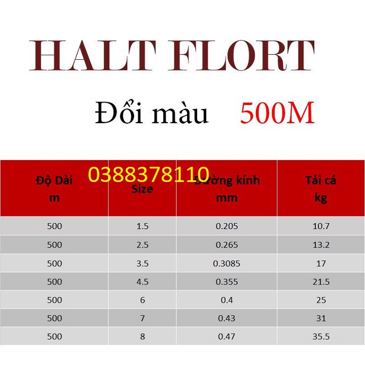 Dây Cước Câu Cá Đổi Màu Nylon Halt Flort 500m