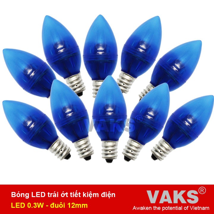 10 bóng led trái ớt tiết kiệm điện 0.3W - E12 - Trắng, đỏ, xanh lá, xanh dương, vàng.