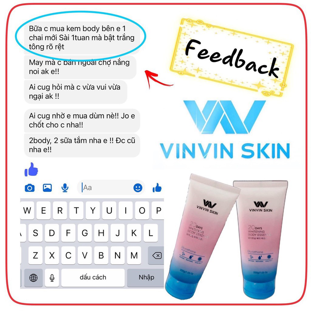 │✔️ 𝗖𝗛𝗜́𝗡𝗛 𝗛𝗔̃𝗡𝗚│Kem Body dưỡng trắng toàn thân VinVin Skin, bật tone sau 7 ngày sử dụng, trắng sáng mịn màng.