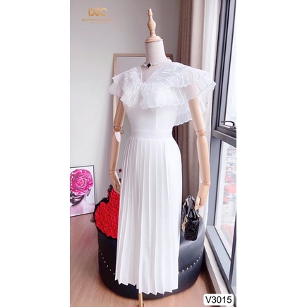 V3015 váy xếp ly xoè màu trắng