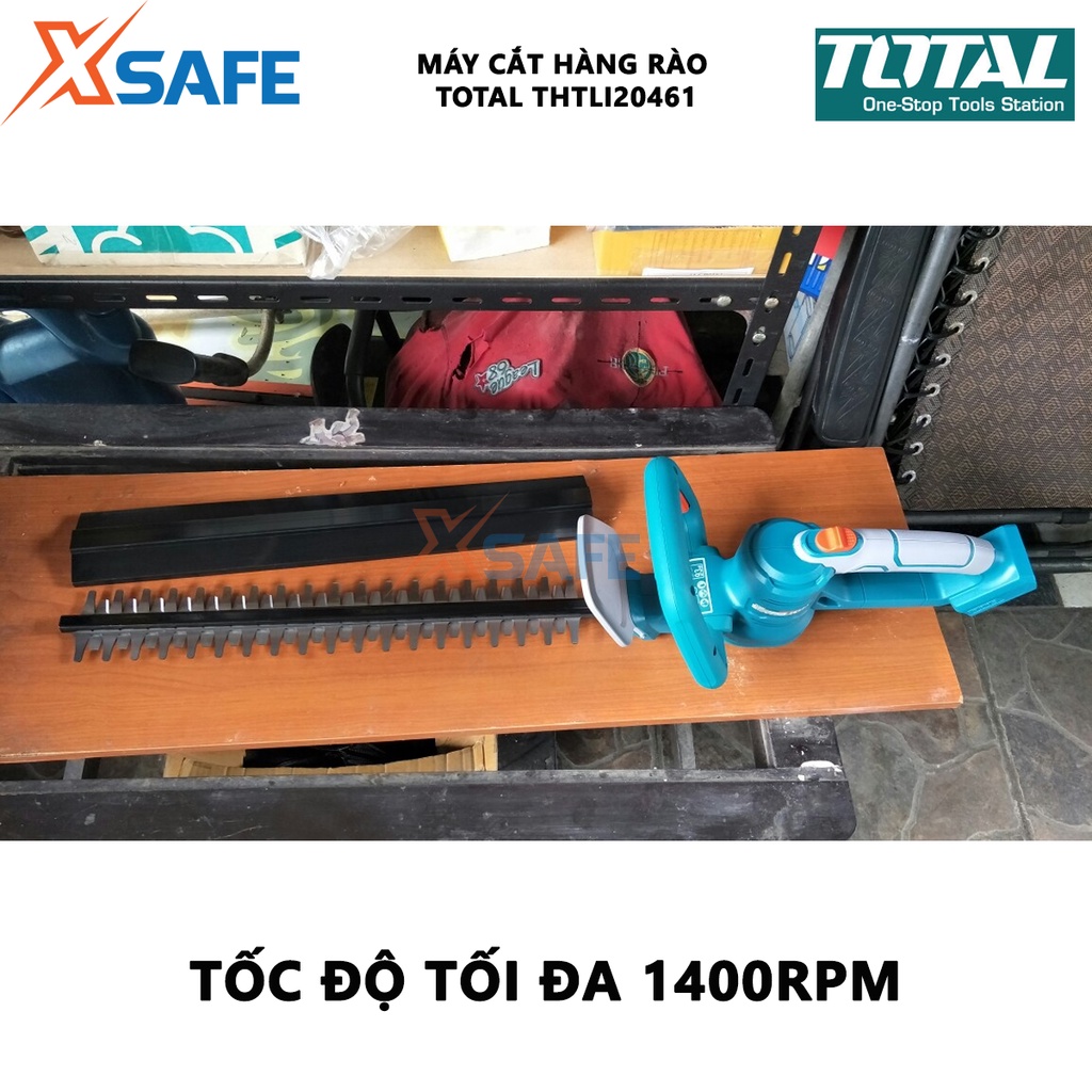 Máy cắt hàng rào dùng pin TOTAL THTLI20461 Mắt cắt tỉa cầm tay điện áp 20V, chiều dài lưỡi 450mm, kèm 1 pin, 1 sạc nhanh
