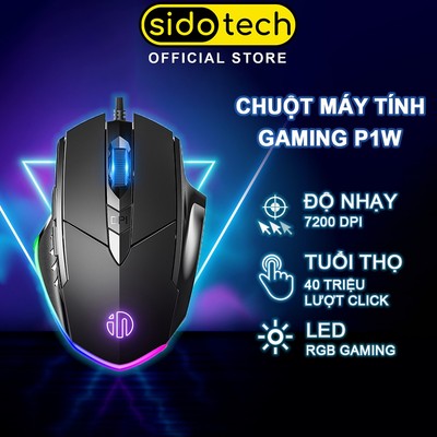 Chuột máy tính gaming SIDOTECH Inphic P1W bản có dây và không dây 7200 dpi tắt âm silent LED RGB tuổi thọ click cao