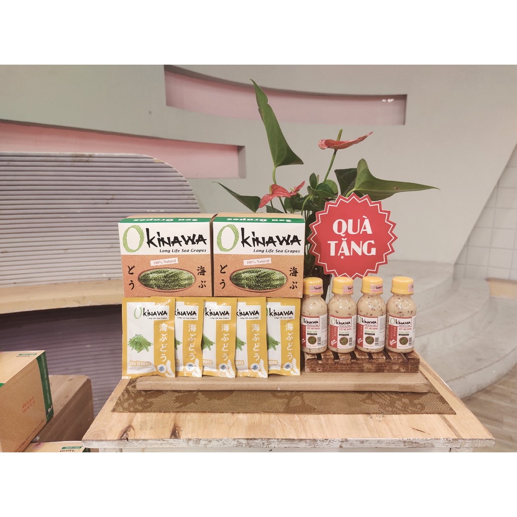 Rong Nho Okinawa Hộp 18 gói Và 2 Chai Sốt Mè Thơm Ngon Chính Hãng