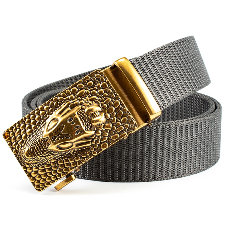 Thắt lưng vải nam chất liệu vải dù khóa kim loại mạ vàng hình đầu cá sấu chỉnh dây tự động phong cách đẹp bền chắc.