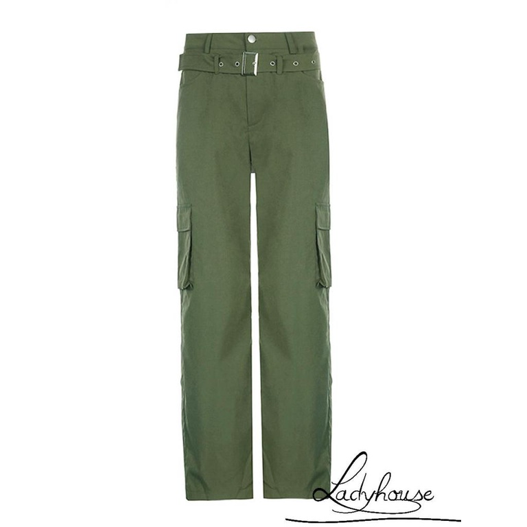 Quần Dài Lưng Cao Ống Đứng Màu Trơn Phối Túi Thời Trang Cho Nữ