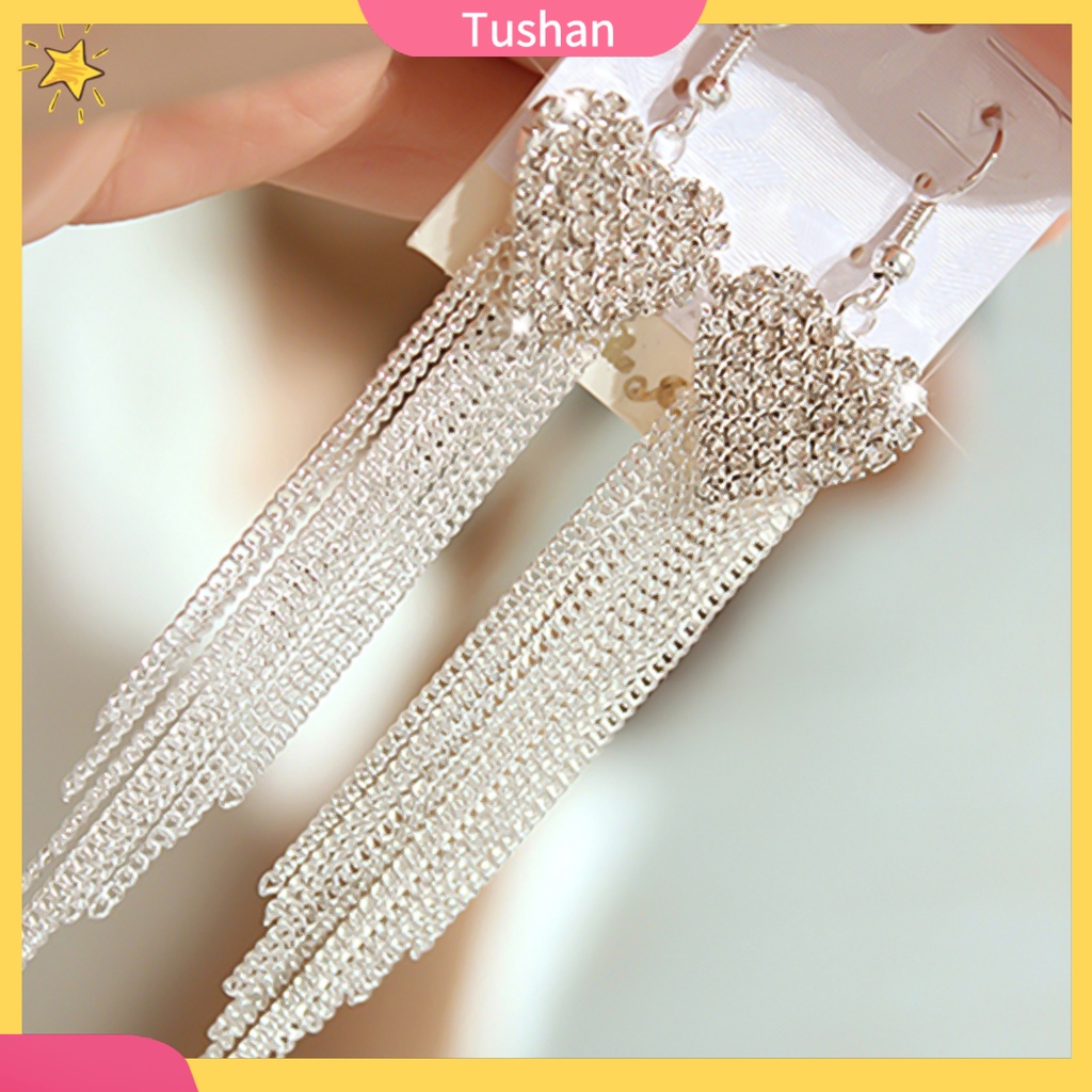 Bông tai tua rua hình trái tim đính đá thời trang dành cho nữ