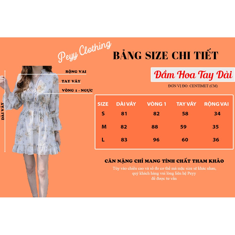 Đầm hoa tay dài dáng ngắn voan hoa vintage Hàn Quốc, Váy hoa nhí cổ tim ulzzang nhún eo Hàn Quốc V05 - Peyy Clothing