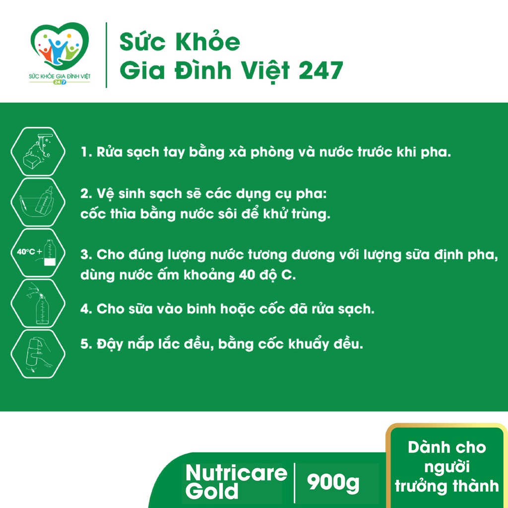 Sữa Nutricare Gold 900g Sữa dành cho người lớn và trẻ trên 10 tuổi