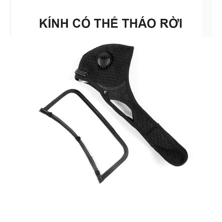 Khẩu trang carbon hoạt tính giữ ấm chống bụi bẩn chống gió có van thở và kính bảo hộ tiện lợi