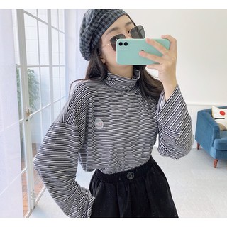 Áo cổ lọ thun sọc